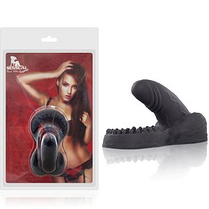 Anel Companheiro Amiguinho com Mini Pênis e Escroto Preto - Sex Shop