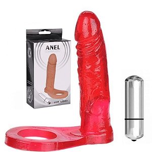 Anel Companheiro Vermelho com Vibrador 13,5cm - Sex shop