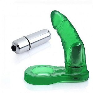 Anel Peniano Companheiro 11x2,5 cm na cor Verde - Com Vibrador Torpedo - Sexshop