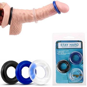 Kit 03 Aneis Peniano de Silicone Stay Hard - Sex Shop