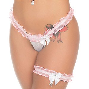 Calcinha Fio Dental Fitinha Pimenta Sexy Branco com Rosa - Calcinha Sexy