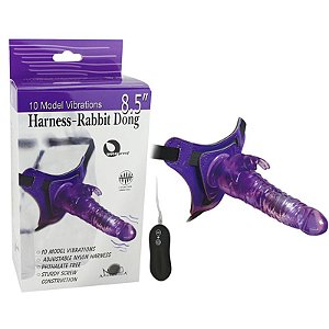 Cinta Peniana com Vibrador e Estimulador Clitóris - HARNESS RABBIT DONG