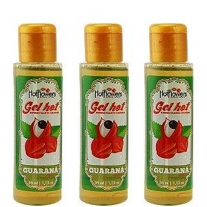 Kit 03 Gel Quente Aromatizante Guarana 35ml Hot Flowers - Sexshop