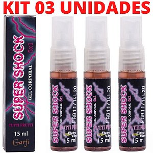 Kit 03 Super Shock Tutti-Frutti Excitante Elétrico Spray Unissex 15ml Garji - Sexshop