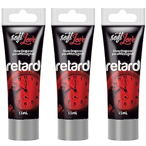 Kit 03 Retardador Masculino Gel Retard Bisnaga 15ml Soft Love - Sexshop