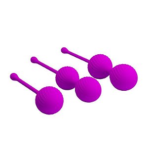 Kit com Bolas de Pompoar em Silicone com Alça de Segurança - PRETTY LOVE - Sexshop