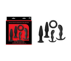 Kit Jovial 5 em silicone Black, 4 Plugs e um Anel - Sex shop