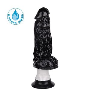 Pênis com Vibrador, Ventosa e Escroto 18,5x4,5cm Preto - Sex shop