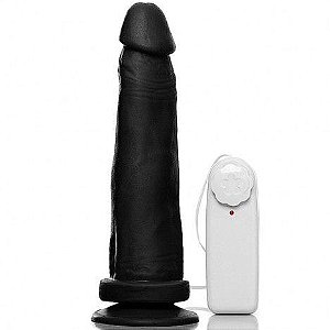 Pênis Prótese 10 com Ventosa e Vibrador Preto - Sexshop