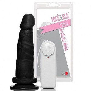 Pênis Prótese 8 com Ventosa e Vibrador Controle Preto - Sexshop