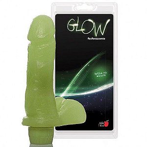 Pênis prótese com escroto e vibrador 6 - 16,5x4 cm - Fosforescente - Sexshop