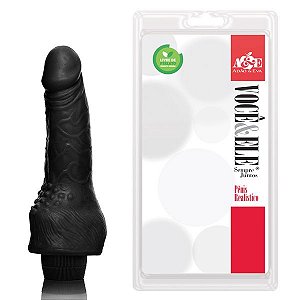 Pênis Prótese com Massageador e Vibrador Preto - Sex shop