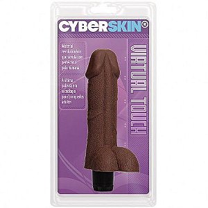 Pênis Prótese em Cyber Skin com escroto e vibro - 14cm marrom - Sexshop