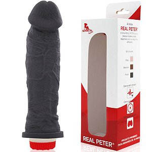 Pênis Real Peter Charmoso com Vibrador Preto 20x4,5cm - Sexshop