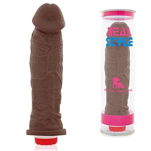 Pênis Real Peter Style 20cm Com Vibro Velocidade Variável - Marrom - Sexshop