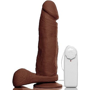 Pênis realístico 8 com Escroto, Ventosa e Vibrador Marrom - Sexshop