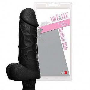 Pênis Realistico Chefão com Escroto e Vibrador Preto - Sex shop