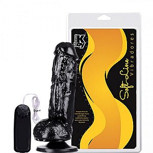 Pênis Realístico com vibrador e ventosa 18,5X4,5 CM preto - Sexshop