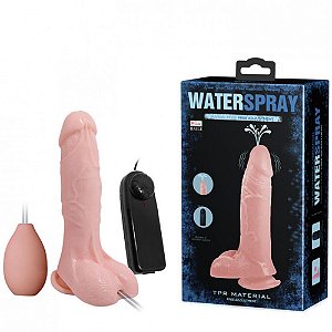 Pênis Realístico Ejaculador com Vibração Multivelocidade, Escroto e Ventosa - WATER SPRAY - Sexy shop