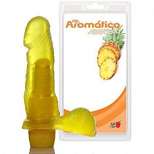Pênis Realístico Gel Aroma Abacaxi - 16,5x4 cm com escroto e vibrador - Sexshop