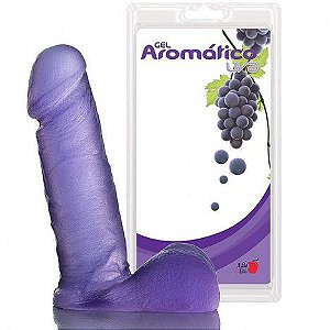 Pênis Realístico Prótese com Escroto Gel Aroma Uva - 16,5x4 cm em gel - Sexshop