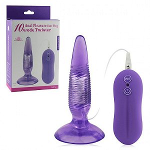 Plug Anal com Relevo Estriado, Ventosa para Fixação e 10 Vibrações - Sexshop