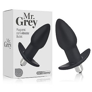 Plug Anal em Silicone Macio Mr. Grey - Silicone - Com Vibrador - Sexshop