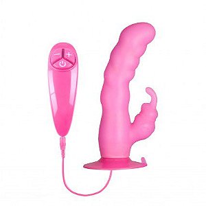 Vibrador com estimulador coelho silicone 10 velocidade com ventosa e controle - BUNNY ICY - NANMA - Sexshop