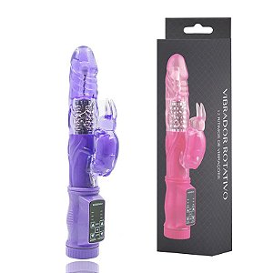 Vibrador Rotativo Recarregável com Estimulador Clitoriano Coelho 12 Vibrações - Sexshop