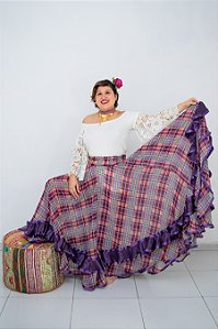 Saia Cigana Xadrez Roxa