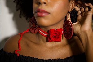 Choker e Testeira Crochê Vermelha
