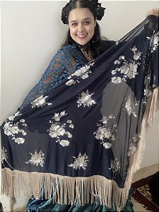 Xale Bordado Marinho
