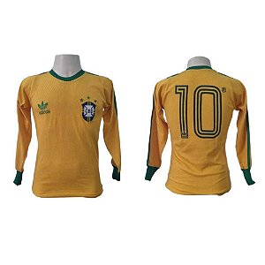 Camisa Retrô Seleção Brasileira 1978 - Amarelo Mangas Longas