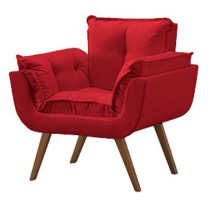 Poltrona Decorativa Opala Soft para Sala de Estar Aveludada Vermelha - Mobília Mobília