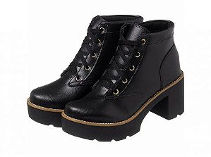 Coturno Sola de Vira Cano Baixo Preto Sintético Sacolei