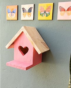 Casinha passarinho madeira rosa