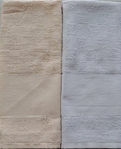 Pano de Prato Atoalhado Palha e Branco