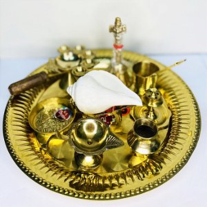 Prato de Arati e Puja - Indiano - 21cm - Dourado