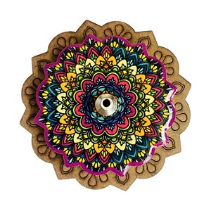 Incensário Mandala em Cerâmica e base em MDF - 7,5cm - Mandala Cód. 020