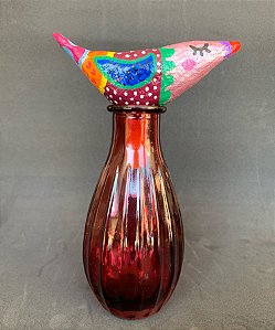 Mini vaso com tampa em papel machê Pássaro Rosê