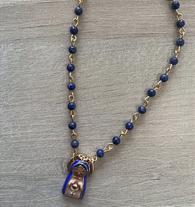Colar Nossa Senhora Aparecida Lápis Lazuli