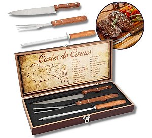 Kit Churrasco 4 Peças Inox Com Maleta - Vonder