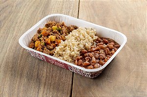 Carne moída com legumes, arroz integral e feijão carioca 400g