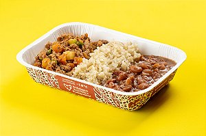 Carne moída com legumes, arroz integral e feijão carioca 350g