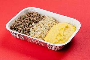 Carne moída com arroz integral e purê de mandioquinha 400g
