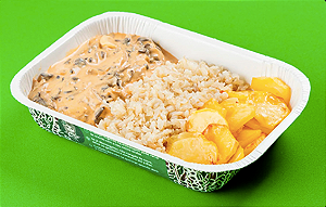 Estrogonofe de shimeji, arroz integral e batata em fatias na manteiga 400g