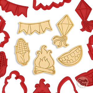 Kit Festa Junina | Cortadores + Carimbos de Biscoitos 6 cm