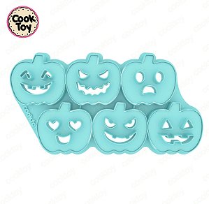 Kit Abóboras de Halloween | Placa 6 cortes + 6 Carimbos | 5 cm