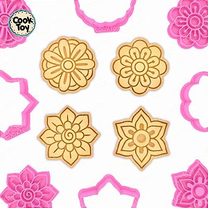 Kit Flores de Mandala | Cortador + Carimbo | Vários Tamanhos