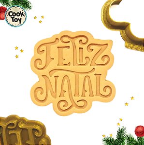 Feliz Natal Lettering Curly | Cortador + Carimbo | Biscoitos de Natal